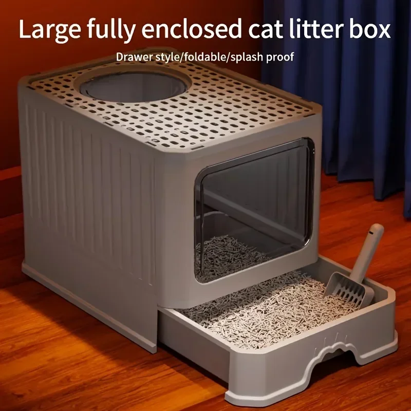 

Large Foldable Cat Litter Box, Fully Enclosed, Odor-proof, Dust-proof and Splash-proof, Drawer-style Design for Easy Cleaning