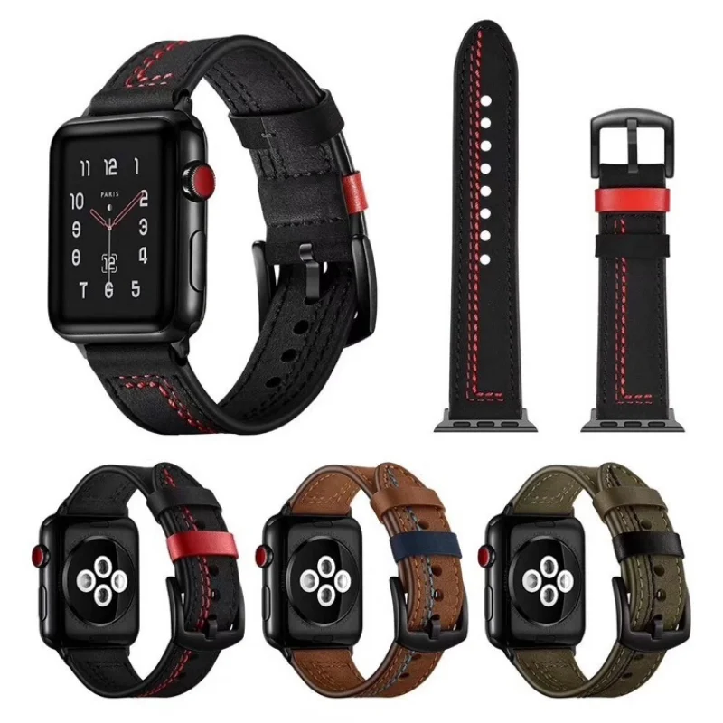 

Ремешок из натуральной кожи для Apple Watch Series 8 7 6 SE 5 4 3 2 1 Модный спортивный ремешок для часов iWatch Band 40 мм 42 мм 44 мм 45 мм