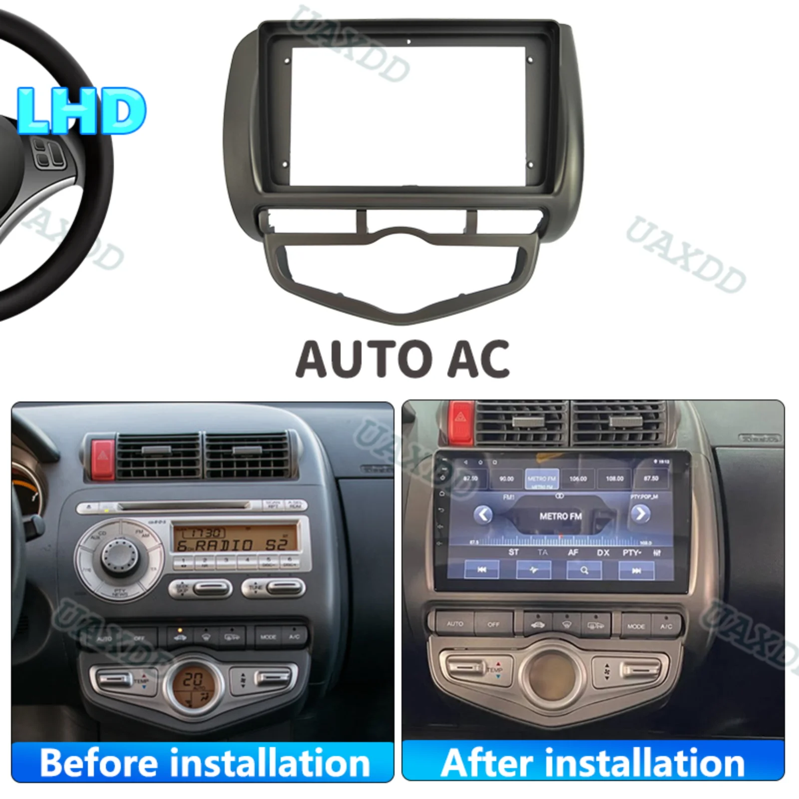 Dla 2002-2007 Honda fit city jazz 9-calowe radio android stereo panel ramowy fascia deska rozdzielcza audio odtwarzacz multimedialny wiązka kabli — zdjęcie 4