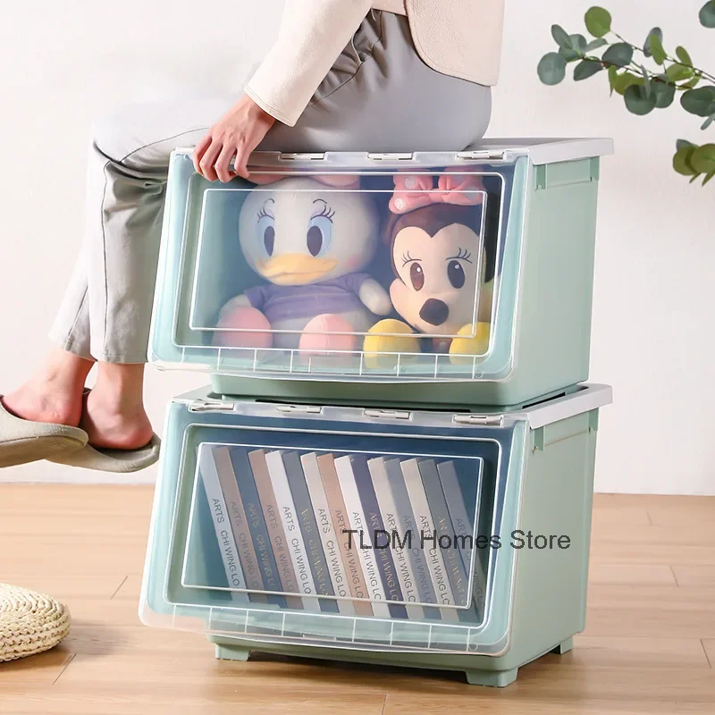 Household Storage Box Children Flip Storage Basket Front Open Transparent Toy Storage Box Living Room Snack Doll Storage Cabinet