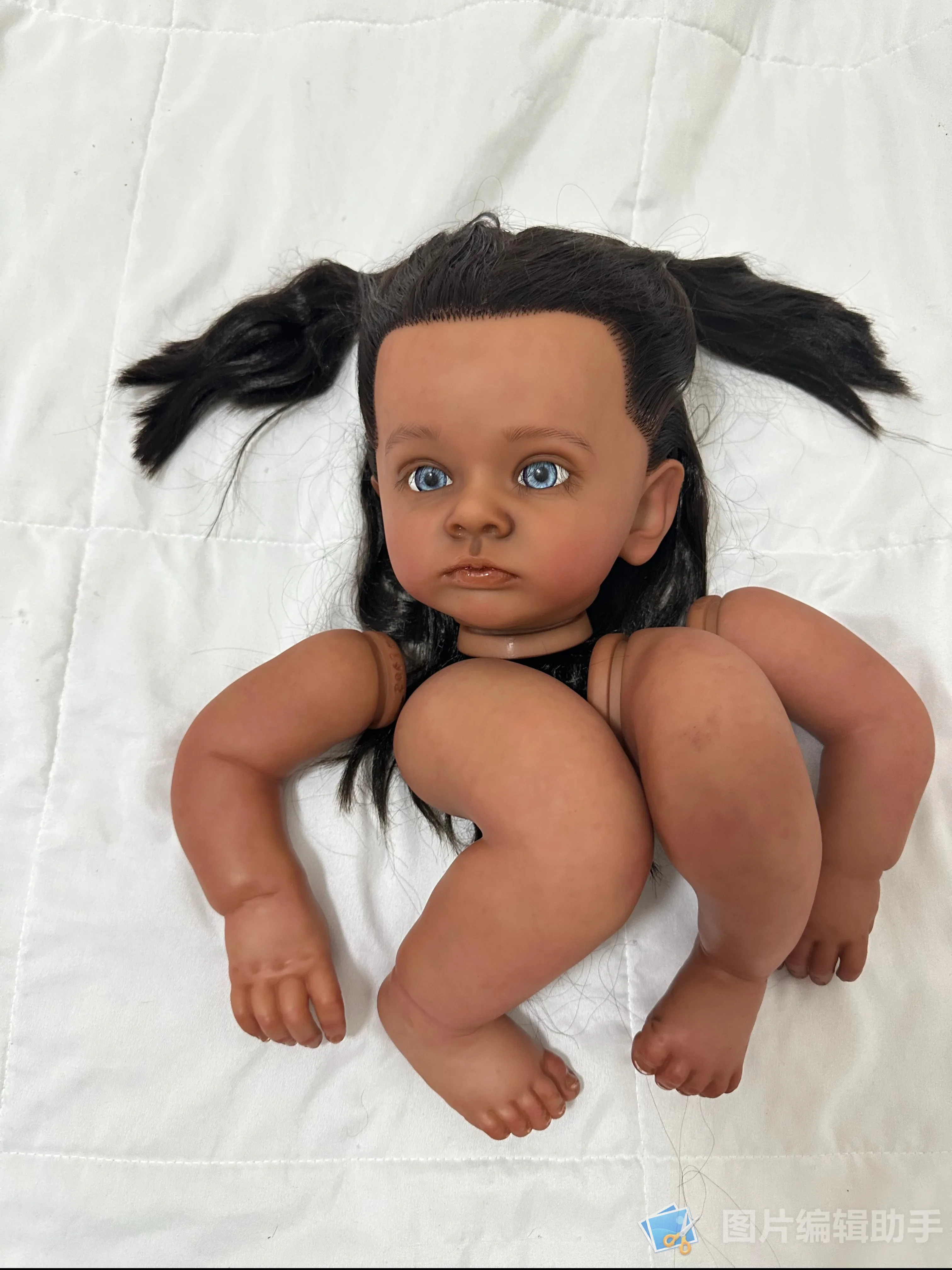 Customized Limited Supply 24inch Reborn Baby Tutti With Hand-Rooted Hair Dark Skin Painted Kit DIY Part with cloth body