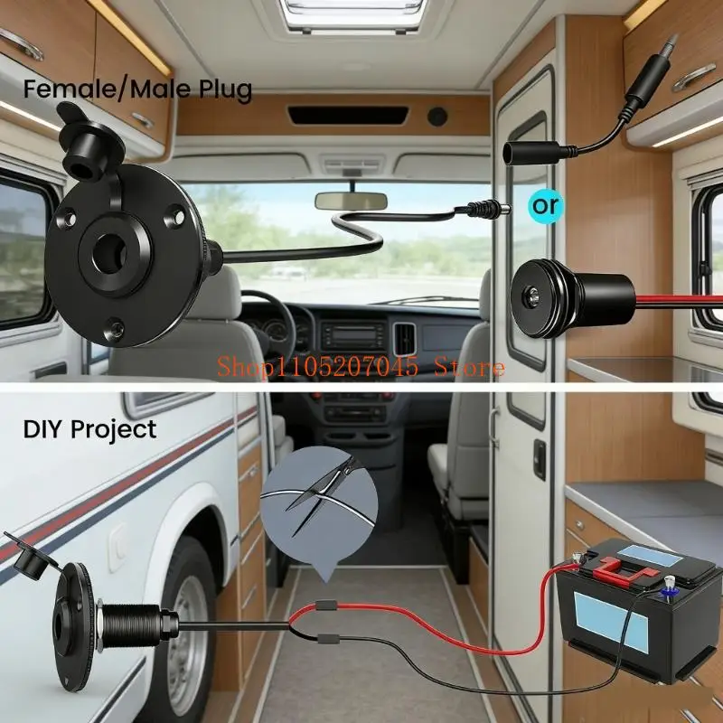 37cd Wall Pass Through Truck Marine Embedded Panel Mount Connector 5.5 x 2.1 Female Power Socket Wall Socket Adapter