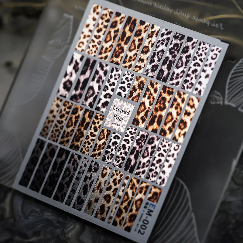 1 piece of 5D elegant leopard print nail stickers metallic gloss embossed electric gold craft self-adhesive nail art stickers
