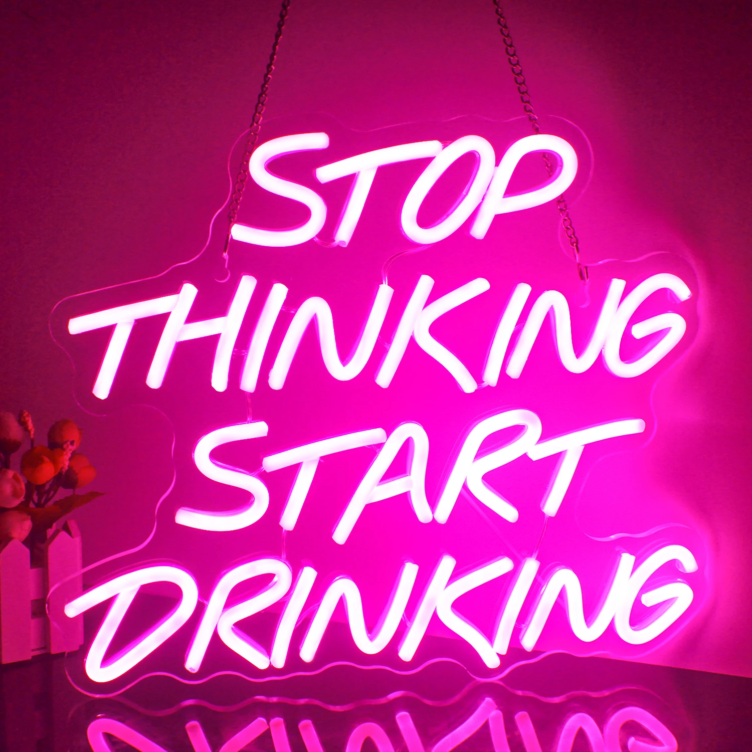 

Stop Thinking Start Drinking Neon Sign Pink Led Lights Letter Art Signs Room Decoration For Home Party Bar Club Restaurant Shop