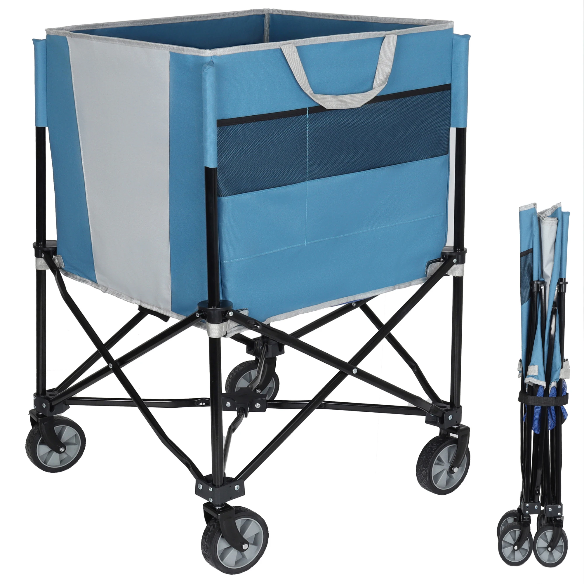 

Rolling Ball Storage Cart with Wheels, Collapsible Garage Sports Equipment Organizer for Volleyball Basketball Tennis Storage