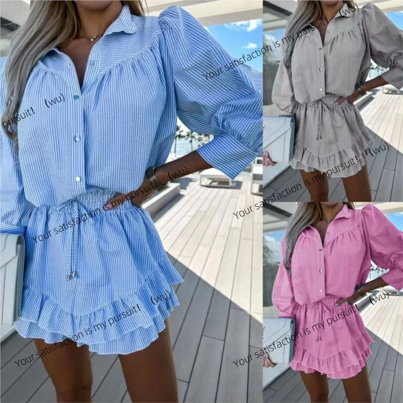 

ZOCI-2025 Новый летний полосатый костюм, модная повседневная женская рубашка и костюм с юбкой