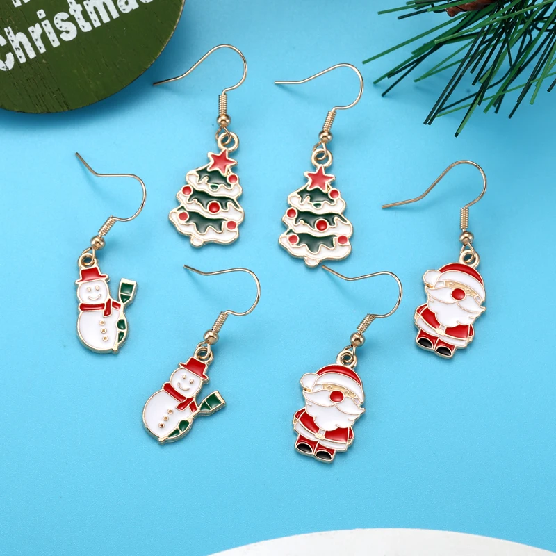 10pcs Enamel Christmas trees Santa Claus Snowman Charms DIY for Earrings Bracelets Pendants Making DIY Jewelry Accessories W295