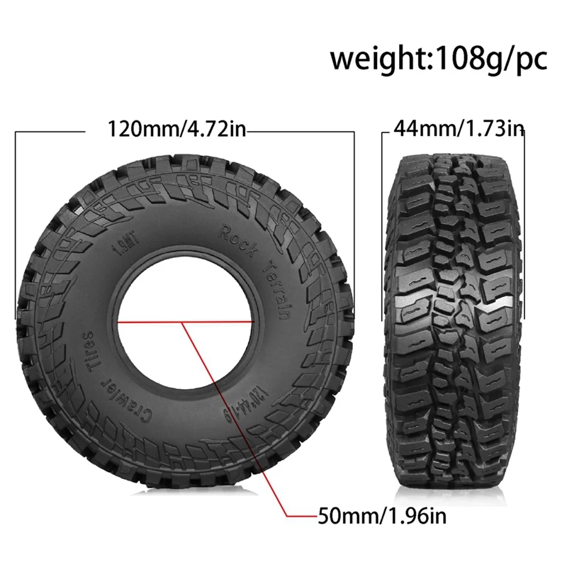 4ชิ้นยางล้อยางรถยนต์แบบนิ่ม1.9In 120มม. สำหรับ1/10รถตีนตะขาบ SCX10แกนรถ Pro Capra TRX4 D90 redcat อัพเกรด