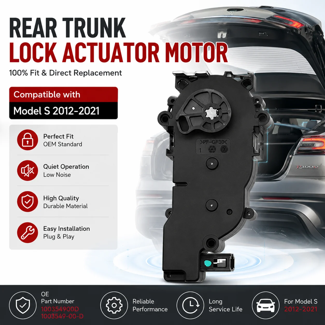 Rear Trunk Lock Actuator Motor Compatible with Model S 2012 2013 2014 2015 2016 2017 2018 2019 2020 2021 100354900D 1003549-00-D
