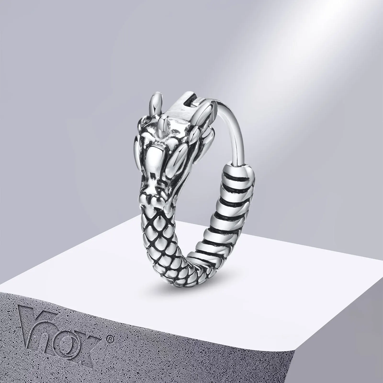 Vnox Punk Dragon Snake Hoop Earrings for Men Boys, Stainless Steel New Gothic Animal Style Huggie Hoops Ear Gifts Jewelry