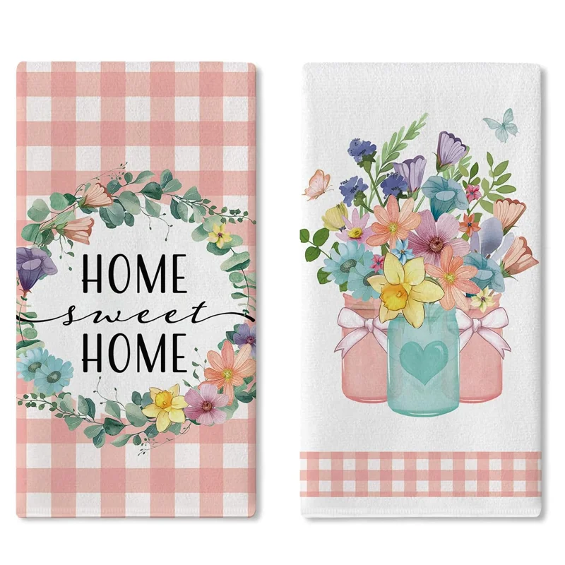 Paquete de 2 paños de limpieza de frascos Mason a cuadros rosas para uso doméstico, paños de limpieza sencillos, paños de cocina, paños para la mesa, para lavar y secar artículos del hogar, paños de secado suaves y absorbentes, sin pelusas, que no se deco