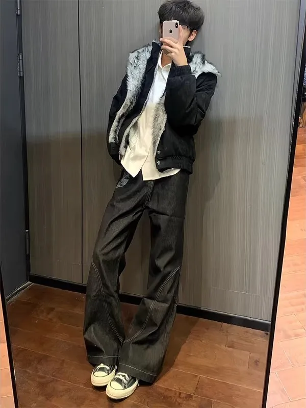 

Модные джинсы с узором под змеиную кожу, прямые, свободные, в стиле американского хай-стрит, для мужчин