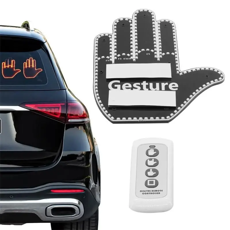 Funny Car Finger Light with Remote Road Rage Signs Middle Finger Gesture Light Hand Lamp Sticker Glow Panel For Racing Window