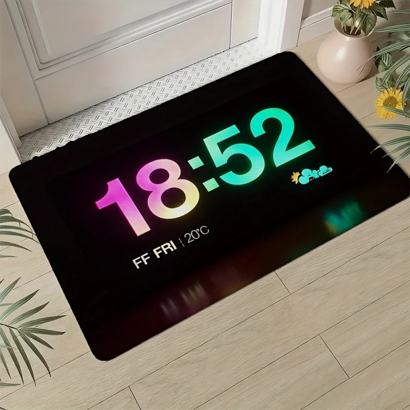 VIKAMA Willkommensmatte mit digitaler Uhr, waschbar, rutschfest, Küchenteppich, Badezimmer, Schlafzimmer, Bodenmatte, Heimdekoration