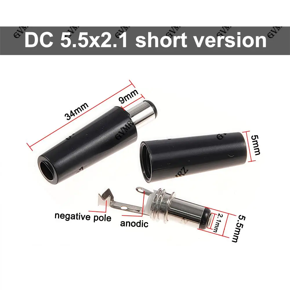10PCS DC005 5.5x2.1mm 5.5x2.5mm DC power plug Wire welding type Wiring welding head 5.5*2.1mm 5.5*2.5mm Male round plug