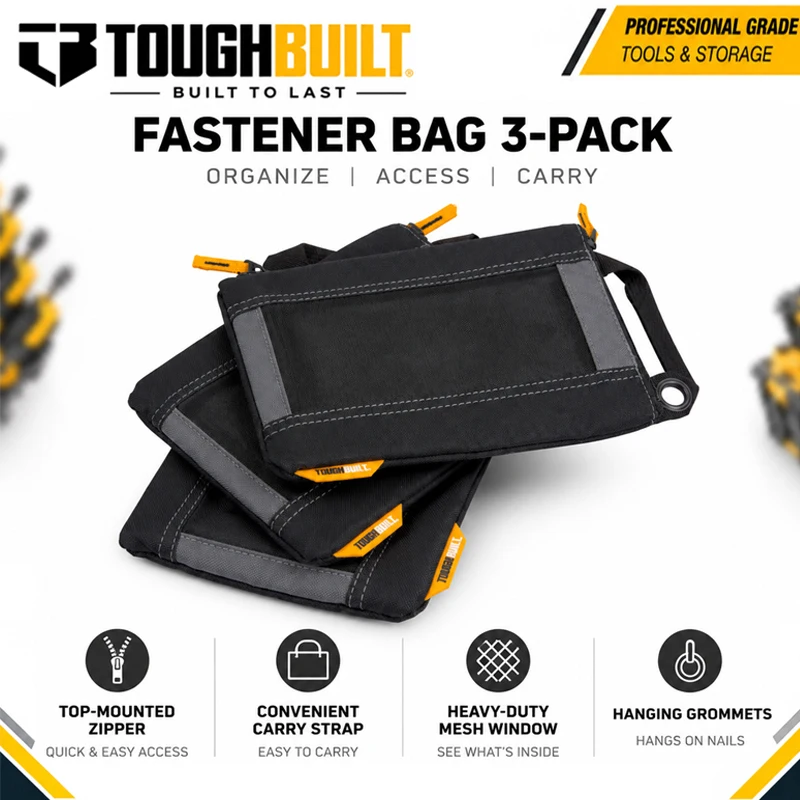 TOUGHBUILT TB-94-M-3 3 Pack Fastener Pouches, Heavy-Duty Nail & Screw Storage Bags, Tool Belt Pouch for Power Tool Accessories