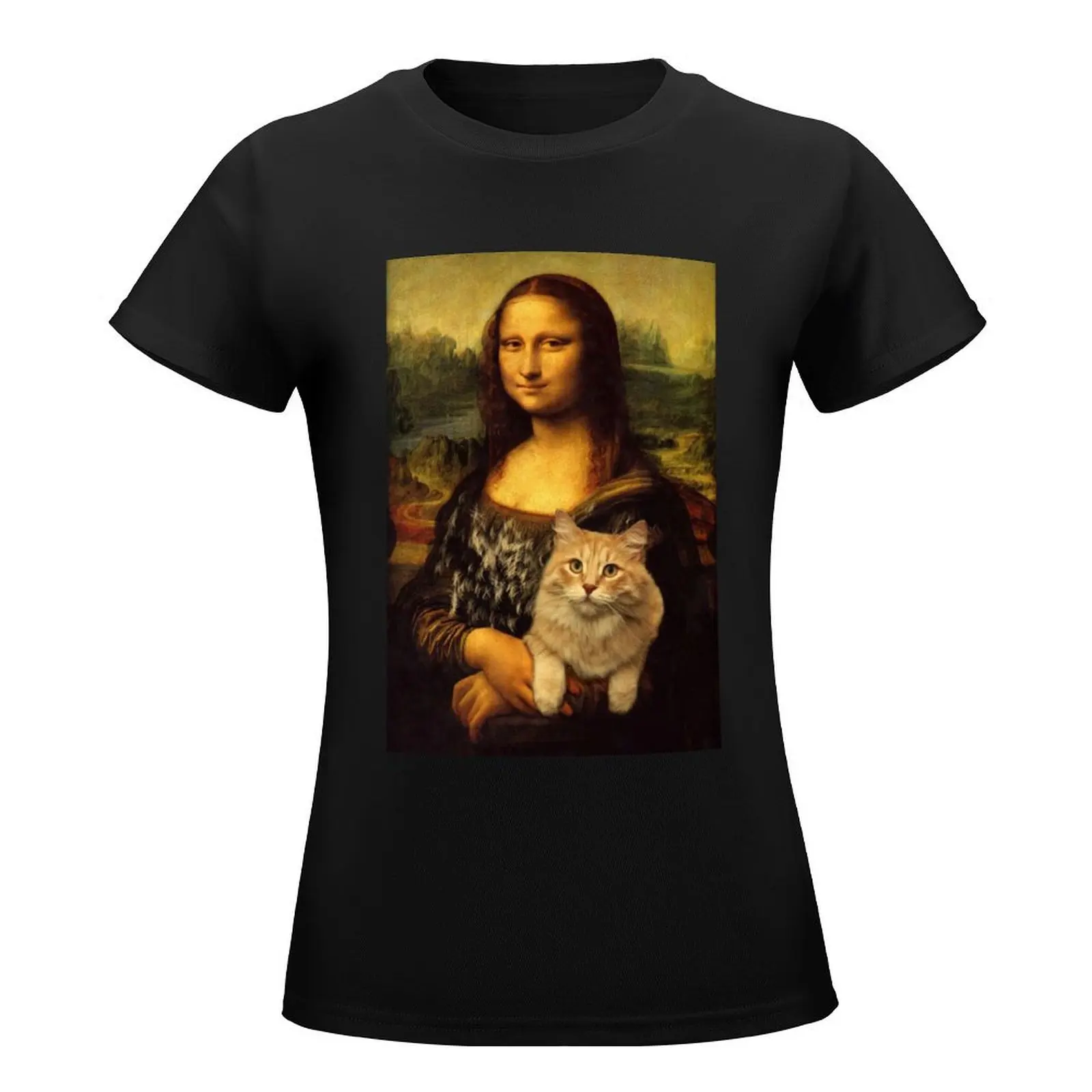 Mona Lisa Holding a Cat, Covered By Cat Hair (Cat Lover) T-Shirt Blouse customs cropped t shirts for Women