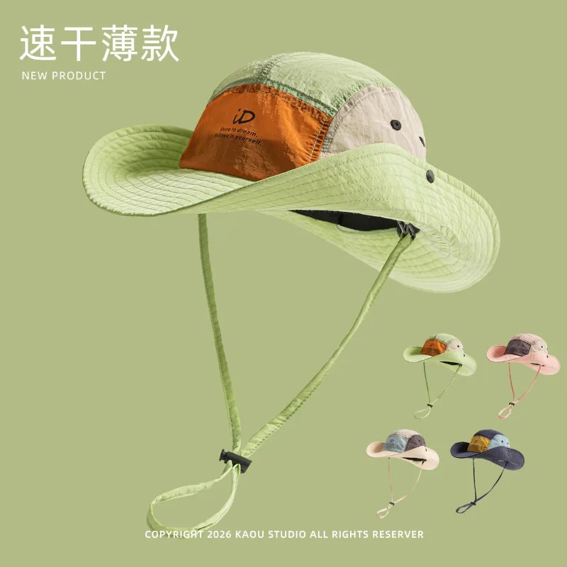 

Outdoor Thin Color-blocked Bucket Hat for Men and Women Summer Quick-drying Breathable Large Brim Shade Climb Hiking Camping Cap