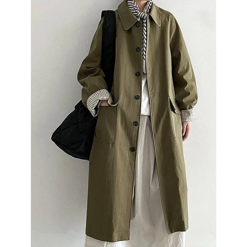 

Autumn clothing new casual patchwork plaid windbreaker women lapel long sleeve wind coat