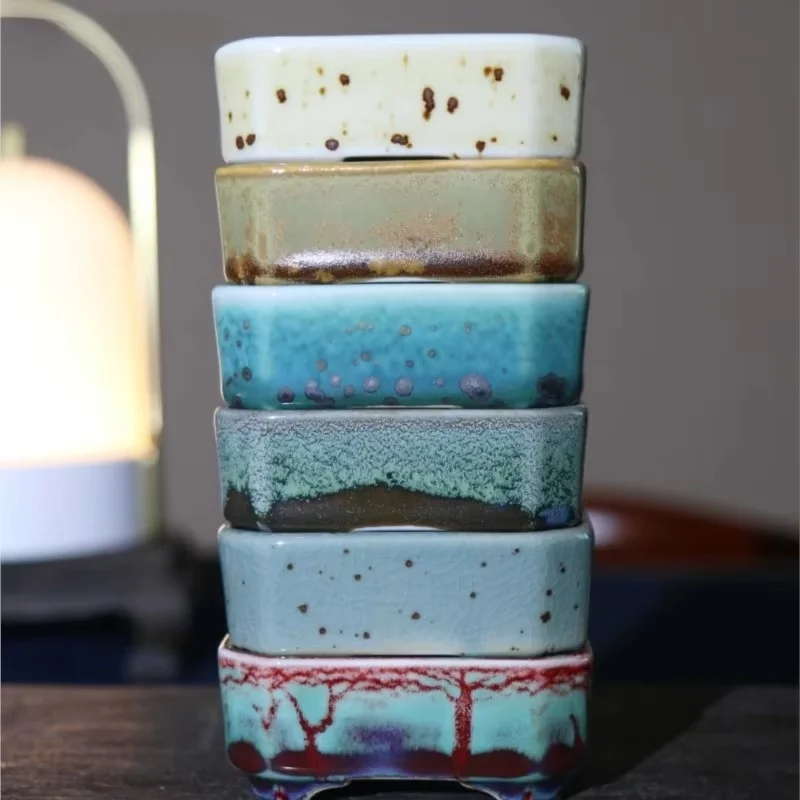 Maceta cerámica esmaltada cuadrada creativa, bonsái degradado chino, maceta flores suculentas, decoración hecha a mano