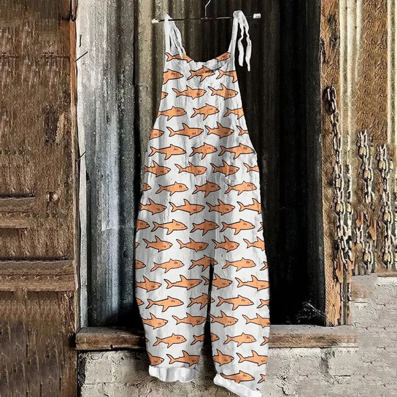 Women's Loose Comfortable Jumpsuit Fashion Pattern 3D Printed Jumpsuit Casual Plus Size Halter Jumpsuit
