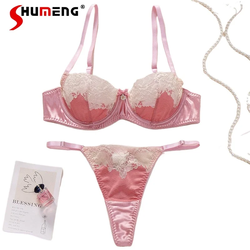 

French Style Luxury Sexy Lingerie for Women Lace Ultra Thin Cup Bra Set Female Japanese Style Underwire Push Up Intimates Suits