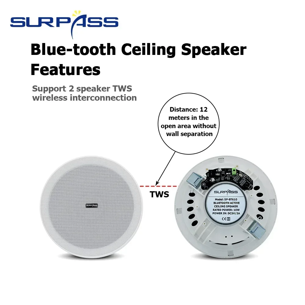 6 Inch 3D Stereo10W Bluetooth ceiling speaker with enceinte Built-in Embedded Amplifier Indoor speakers for Home Theater de casa