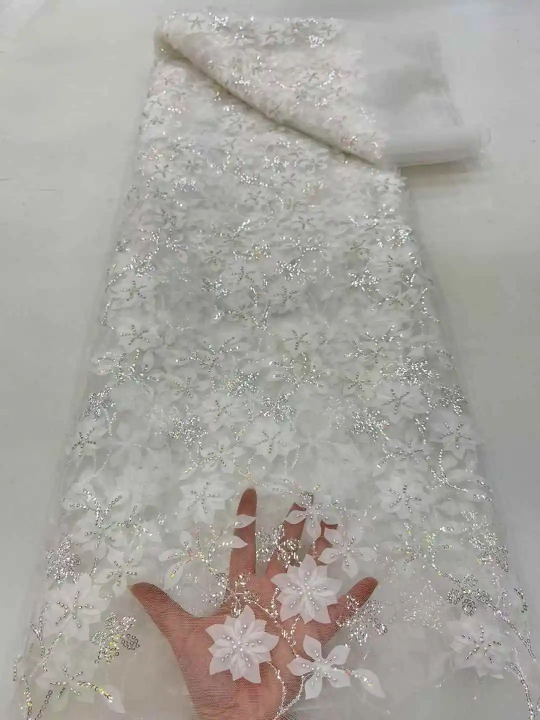 Luxury Beaded Embroidery African Lace Fabric High Quality French Sequined Tulle Fabric For Nigerian Wedding Party Dress XZ-32254