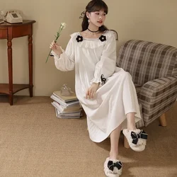 New Lace Women Nightgown Sleepwear Spring Nightwear Cotton Long Sleeved Night Dress Cute Cartoon Kawaii Pajama Young Gril Pijama