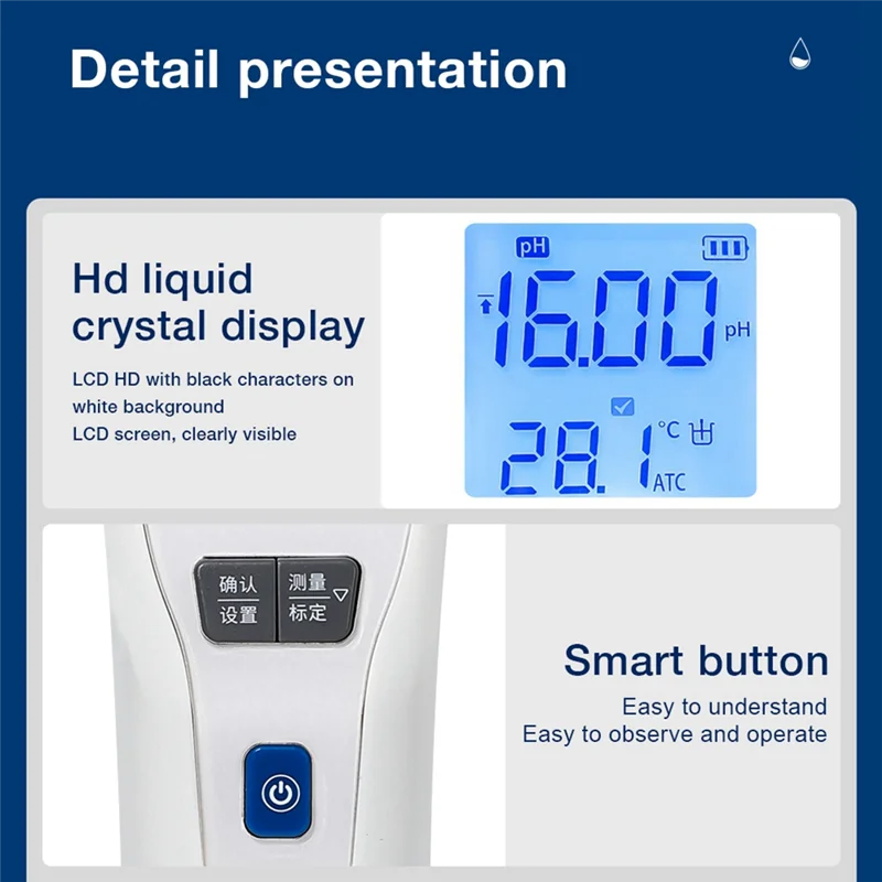 AM-PH Pen Type Acidity Measuring Meter High Precision Water Quality Tester Pool Aquarium Water Quality Test Tool EU Plug