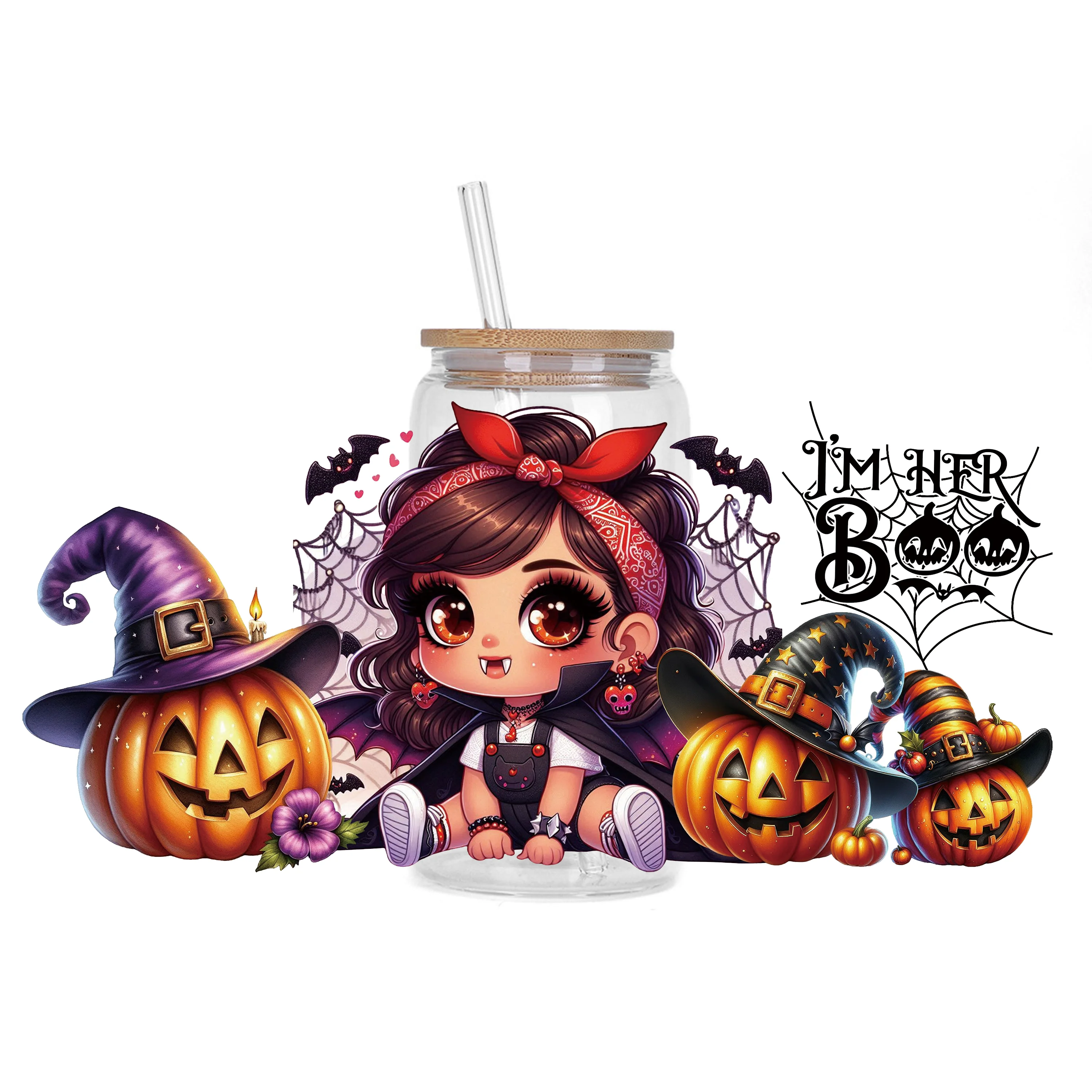 

Halloween series waterproof DIY Decals 3D transfers uvdtf crystal stickers 16oz uv dtf cup wraps for Libbey Glasses