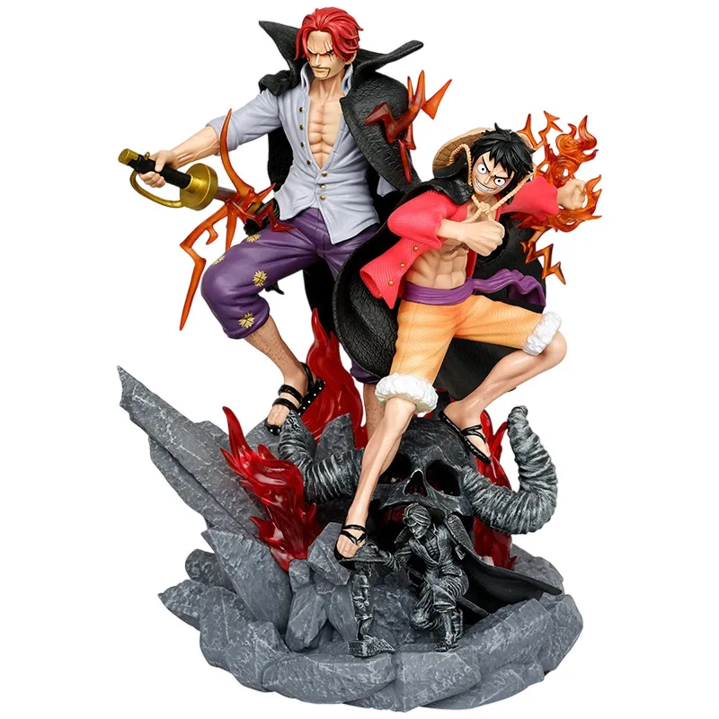 

One Piece Red Hair Shanks Luffy Figure Set Straw Hat Inheritance Bond Anime Collectible Model Statue Desktop Decor Gift