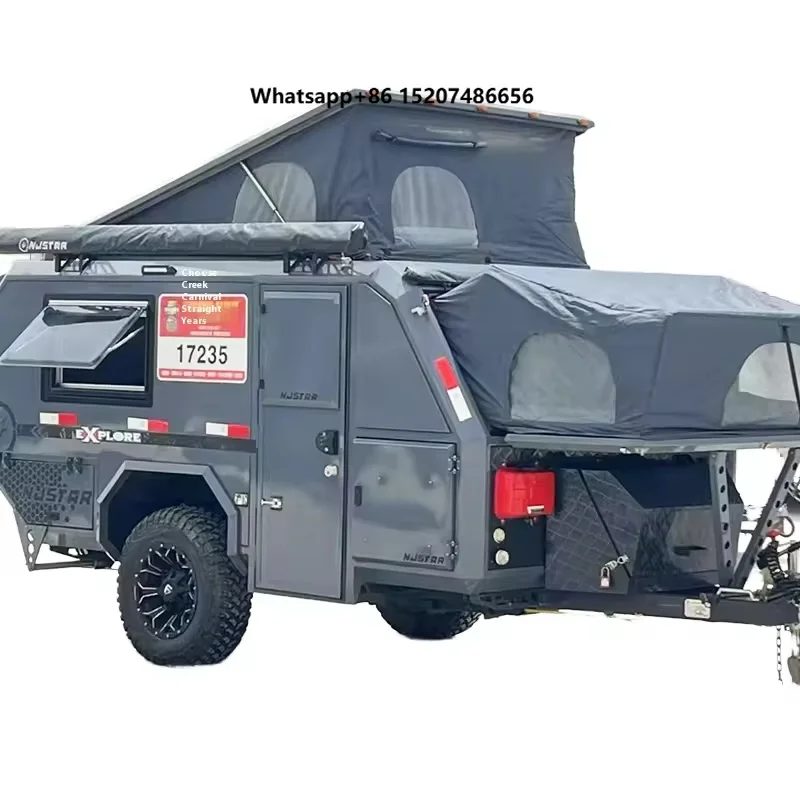 Car Roof Rack Off-Road Camper Trailer Lift-Top 4-5 Person RV with Solar Panel/AC for Outdoor Camping and Travel