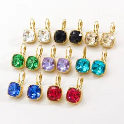V. Stainless Steel Colorful 7Style Square Zircon Earrings Buckle for Women Earrings Metal Fashion Jewelry 