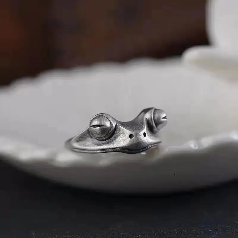 Retro Frog Design Alloy Ring Adjustable Opening Punk Hip Hop Stackable Finger Accessory for Street Fashion