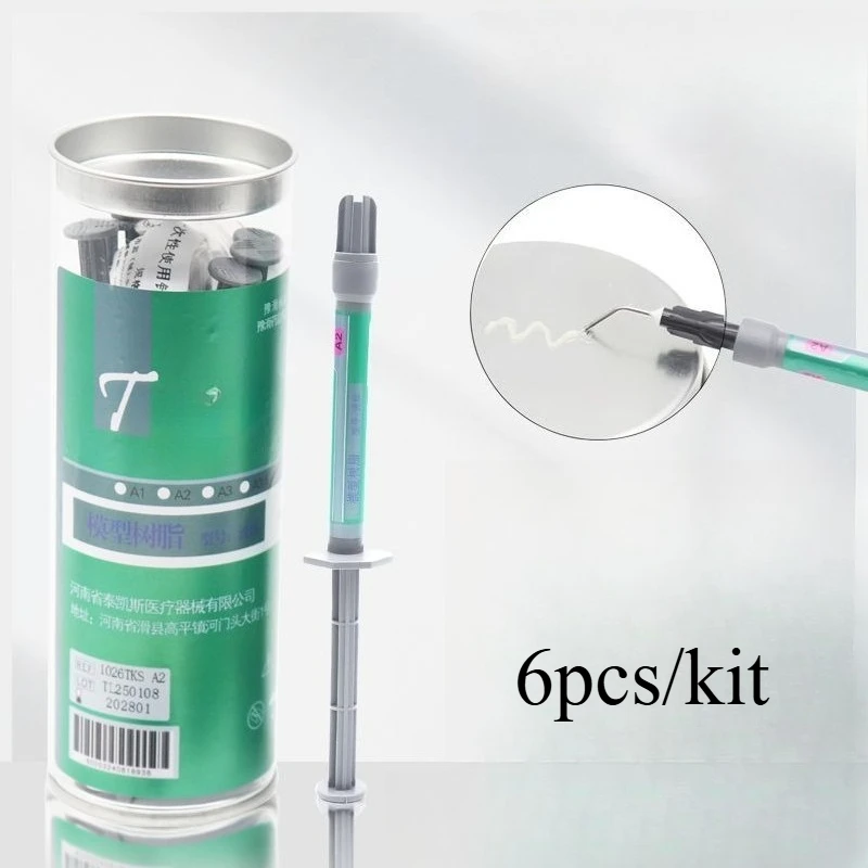 6ps/kit Dentistry Fluid Resin Photocuring Oral Filling Restoration Materials A1 A2 A3 Laboratory Consumables Model Resin Tool