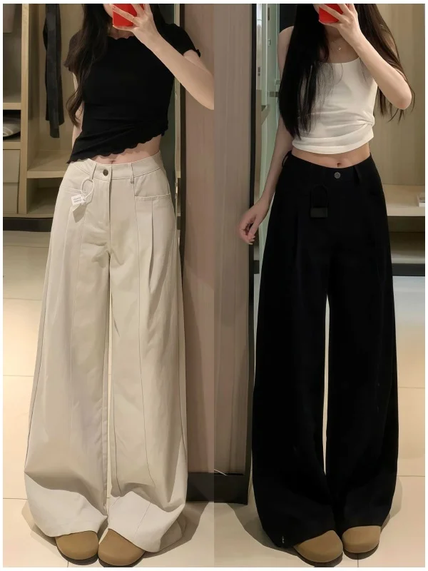 High Waist Wide Leg Suit Pants Women's Loose Fitting Casual Straight Leg Trousers Korean Style Design Autumn Fashion Slimming