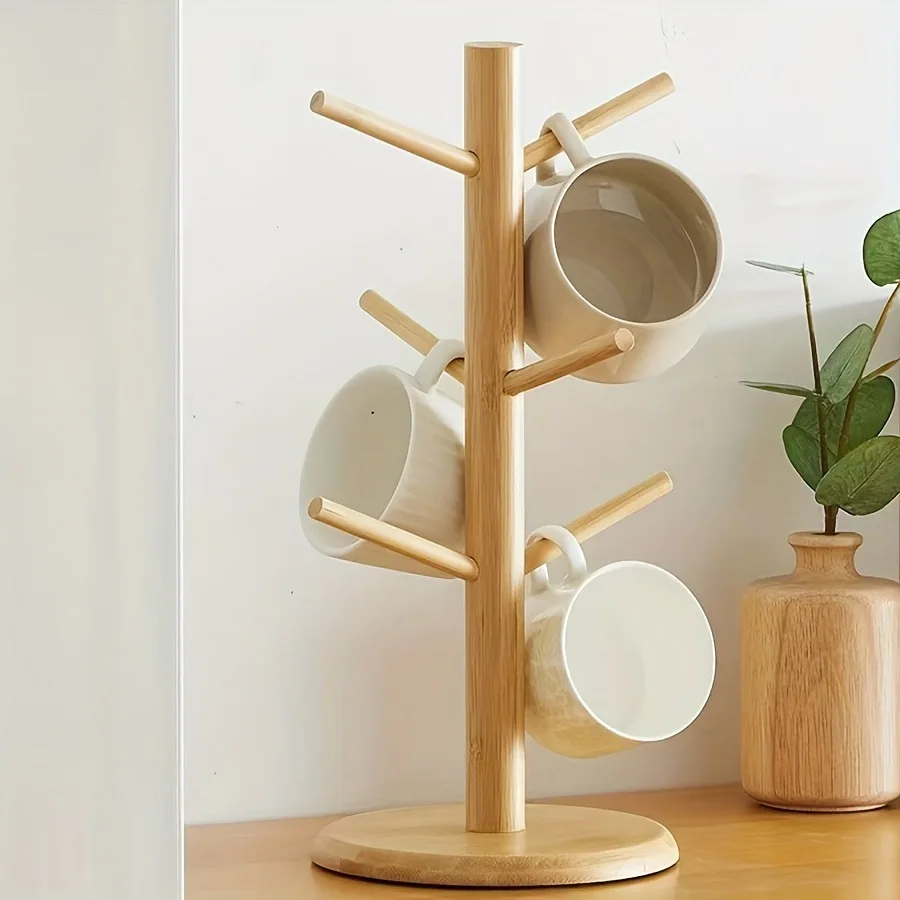 Water Cup Holder Detachable Coffee Mug Holder with 6 Hooks Detachable Cup Tree Space-Saving Cup Rack for Home Kitchen