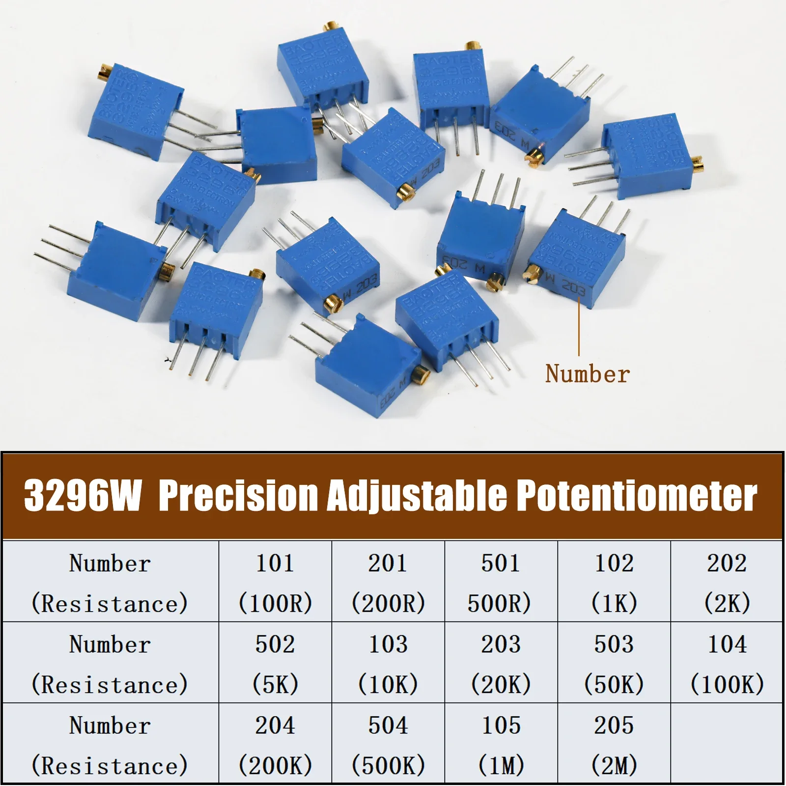 3296W Precision Adjustable Potentiometer 10pcs Multi-turn Trimmer Resistor Variable Resistor for Electronic Circuit DIY
