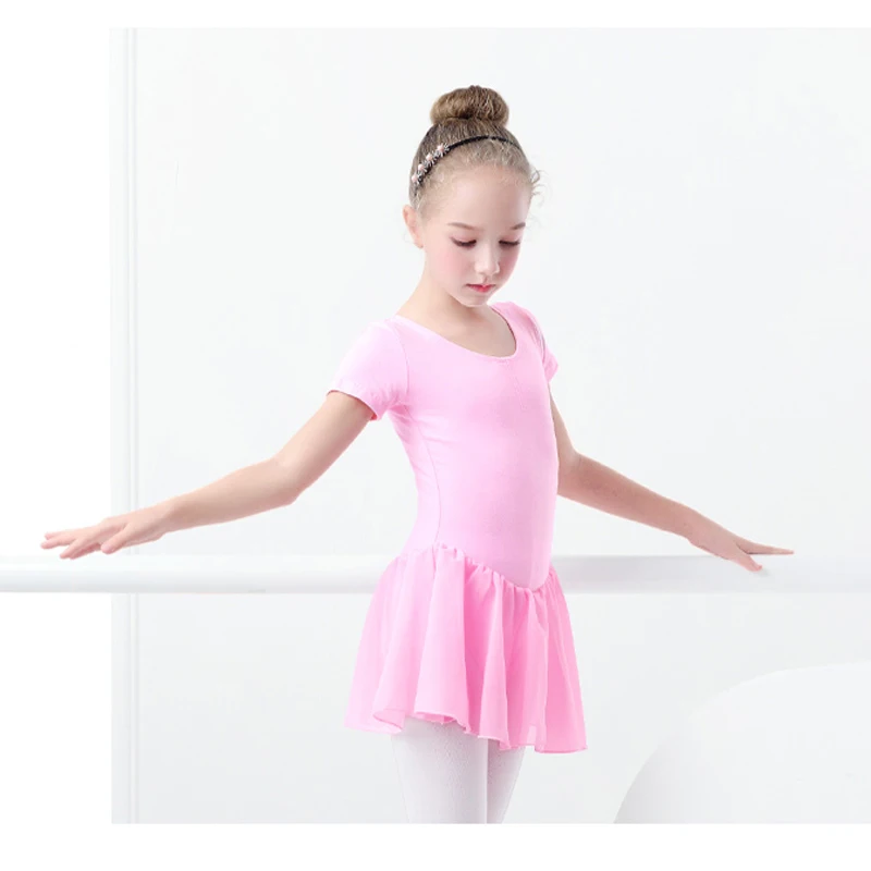 

Ballet Dress Gymnastics Leotards for Girls Kids Short Sleeve Ballet Chiffon Skirted Leotards Bowknot Dancewear Ballet Bodysuits