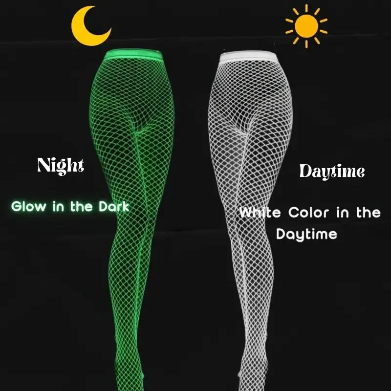 توهج الظلام هالوين الجوارب مثير مضيئة شبكة صيد السمك تخزين متوهجة ملابس الحفلات انظر من خلال بقماش شفاف جوارب طويلة نادي ليلة تأثيري