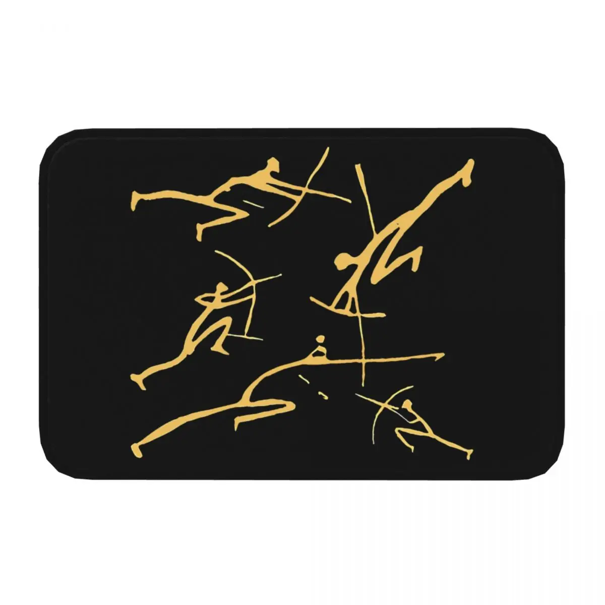 Golden Bowmen Minimalist Paleolithic Bow Fight Cave Art Bath Mat Rug Home Doormat Living Room Carpet Outdoor