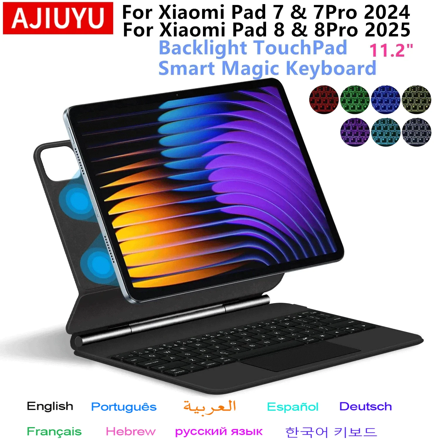Magic Keyboard Folio For Xiaomi Pad 7 2024 Mi Pad 7 8 Pro 11.2'' Tablet Smart Case for Xiaomi Pad 8 Spanish German keyboard cover