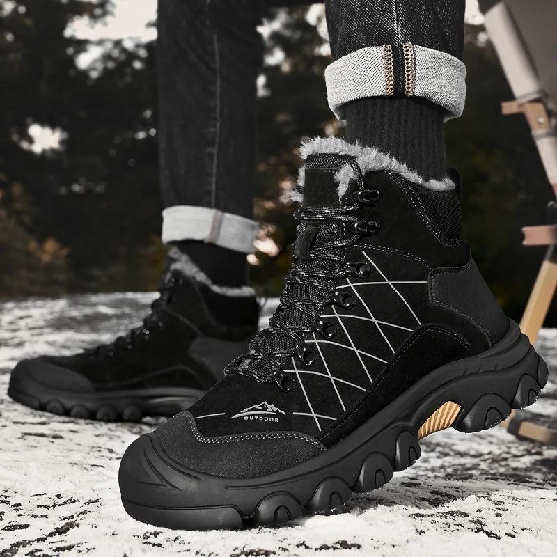 Winter Cotton-padded Warm Men's Outdoor High-top Hiking Shoes, Men's Sports Shoes, Anti-slip Sports Shoes, Breathable Boots