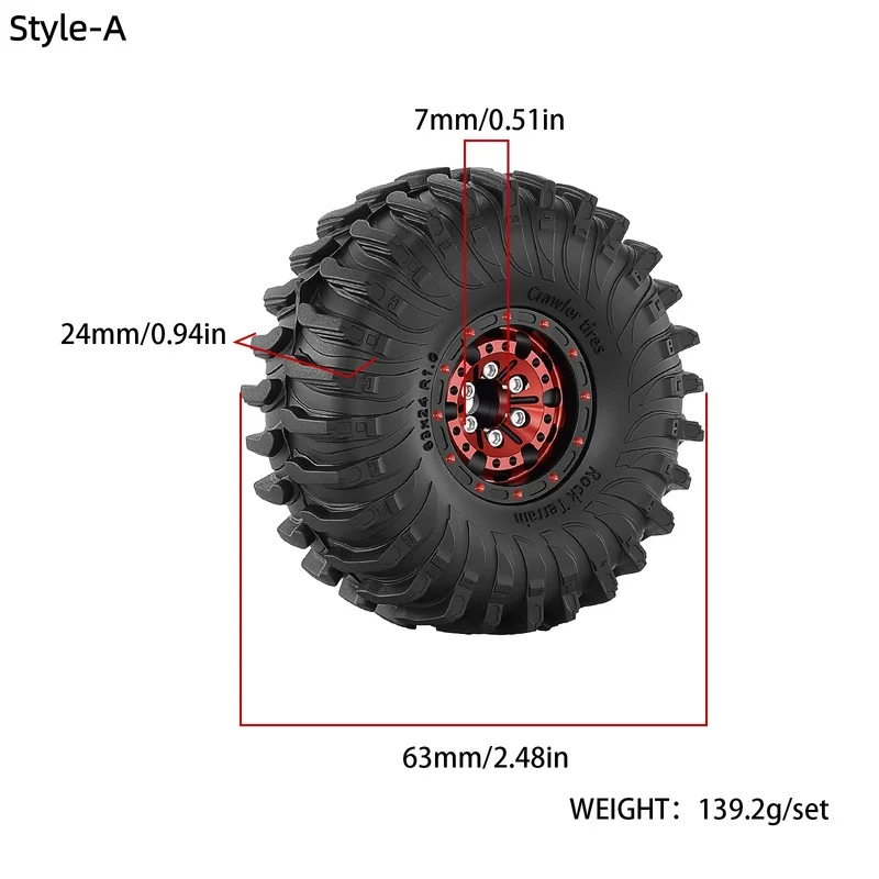 4pcs 1.0 inch Aluminium RC Cralwer Beadlock Wheel and Tires Set for 1/18 Traxxas TRX4M 1/24 Axial SCX24 AX24 FCX24