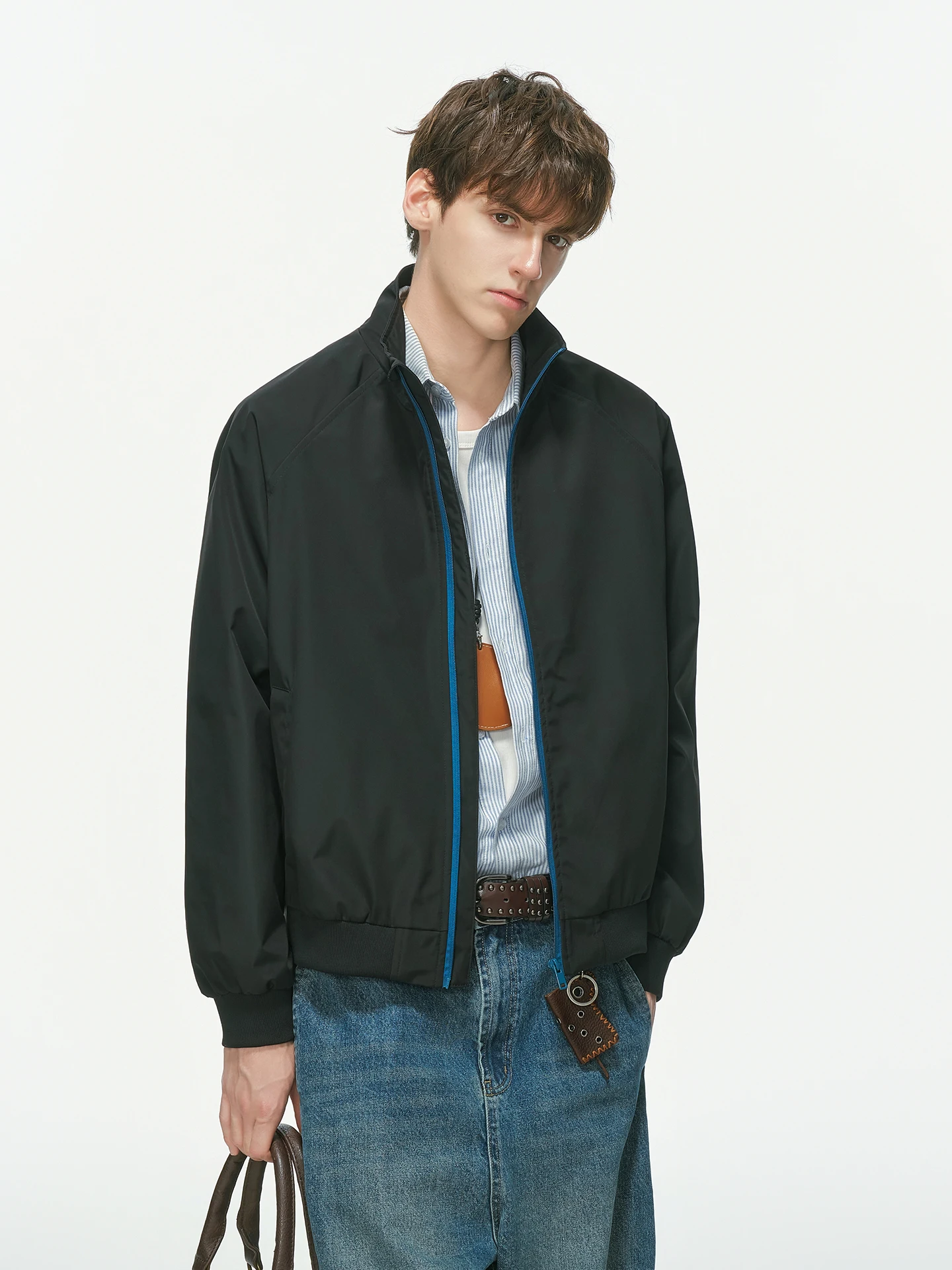 Dream Made American Minimalist Style Stand Collar Zipper Jacket Men's Autumn Color Collision Door Front Men's Outerwear