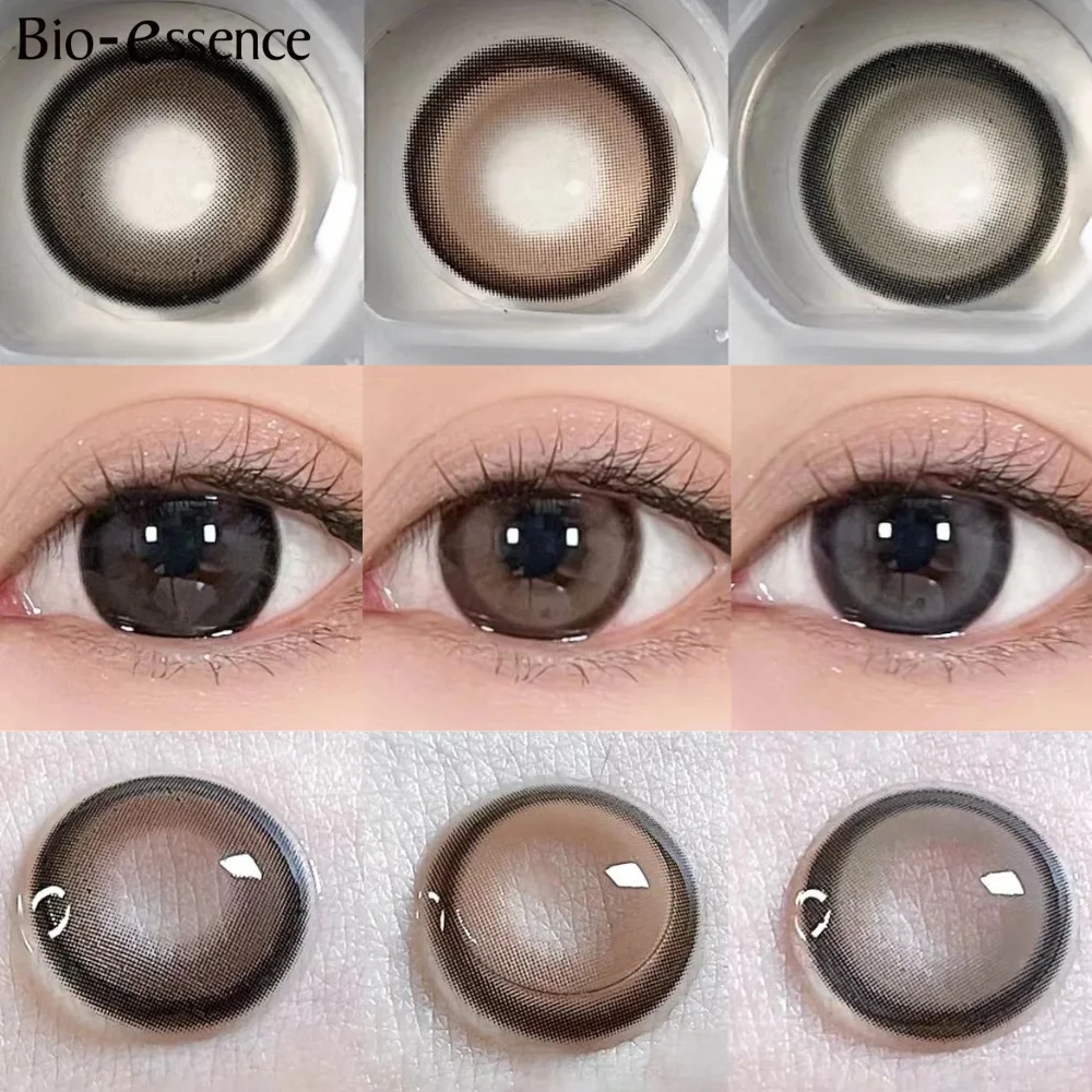 Bio-essence 1 par de lentes coreanas de ojo grande lentes de contacto de colores con lentes de miopía de grado lentes verdes lentes negros graduados