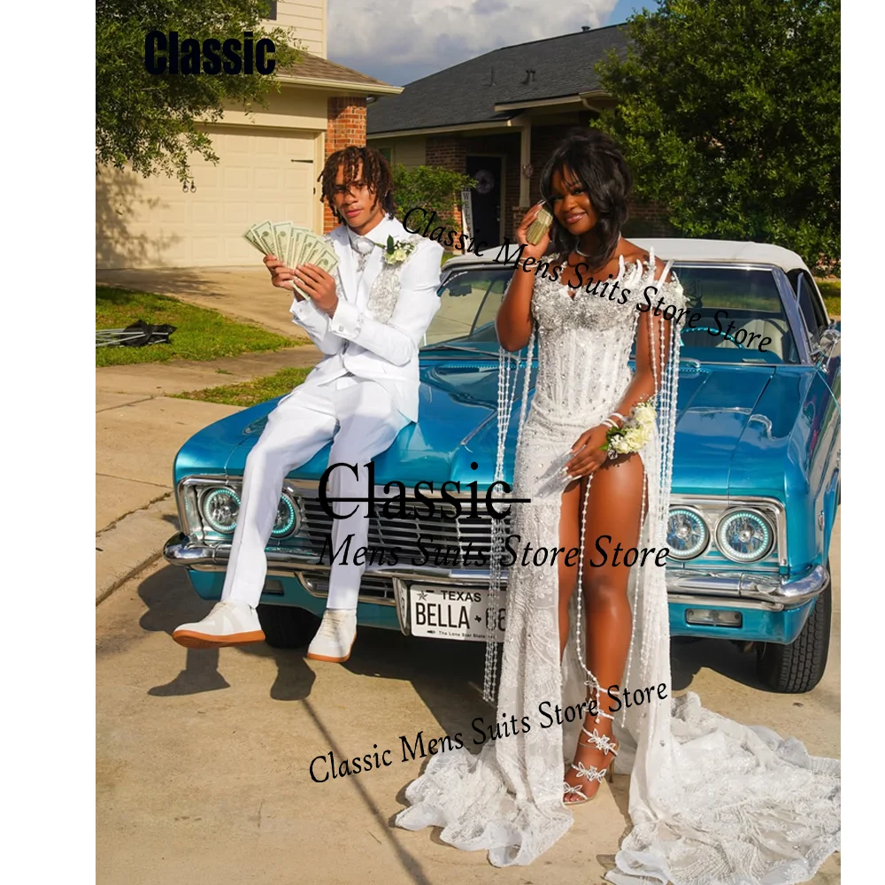 

Sprakly Resplendent Sequin Crystal Men Wedding Tuxedo 2 Pieces Customized Diamond Embroidered Male Blazers Ropa hombre Slim Suit