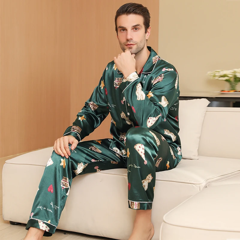 Men\'s pajamas long sleeves summer ice beautiful home clothes men\'s spring and autumn casual thin cardigan can wear out two suits