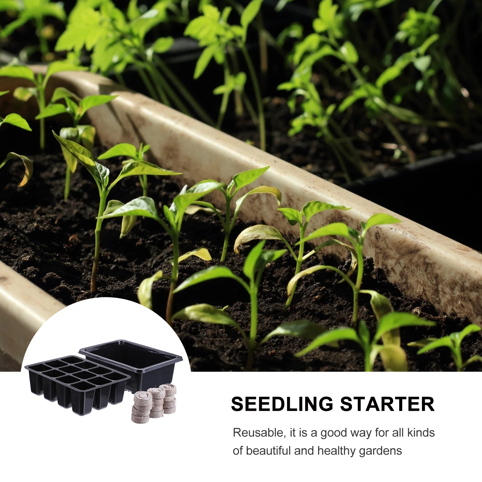 

12 Grids Black Nursery Tray Set 12 Peat Pellets for Garden Growing Supplies Powerful Function Seed Germination